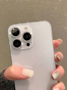 3片装相机镜头保护膜,带闪亮金属水钻环和9H硬度防刮膜,时尚配件,人性化保护套,生日礼物,送给家人和朋友的礼物,闪亮水晶,镜头保护膜,手机配件,防水,防震,防摔,全覆盖 - Frosted silver - 查看 7