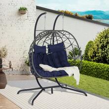 Ghế treo ngoài trời bằng mây cho 2 người, Ghế trứng mây sân vườn, Phong cách Boho - Màu Hồng Tươi - Xem 1