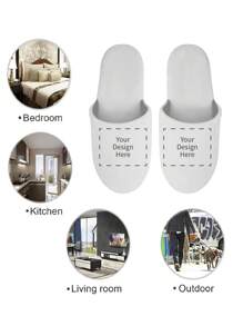 Men's Customized Logo Graphic Memory Foam Closed Toe Breathable House Slippers - White - View 5