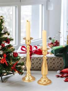 2 件欧式金属烛台圣诞氛围装饰适用于户外庭院装饰、办公桌面装饰、烛光晚餐圣诞派对用品 - 彩色 - 查看 7