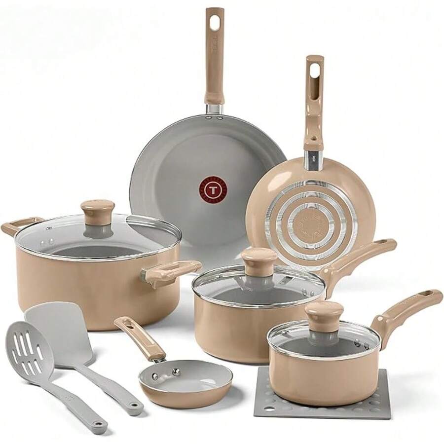 Ceramic NonStick Cookware Set 12Piece Set For Oven Grill 350F