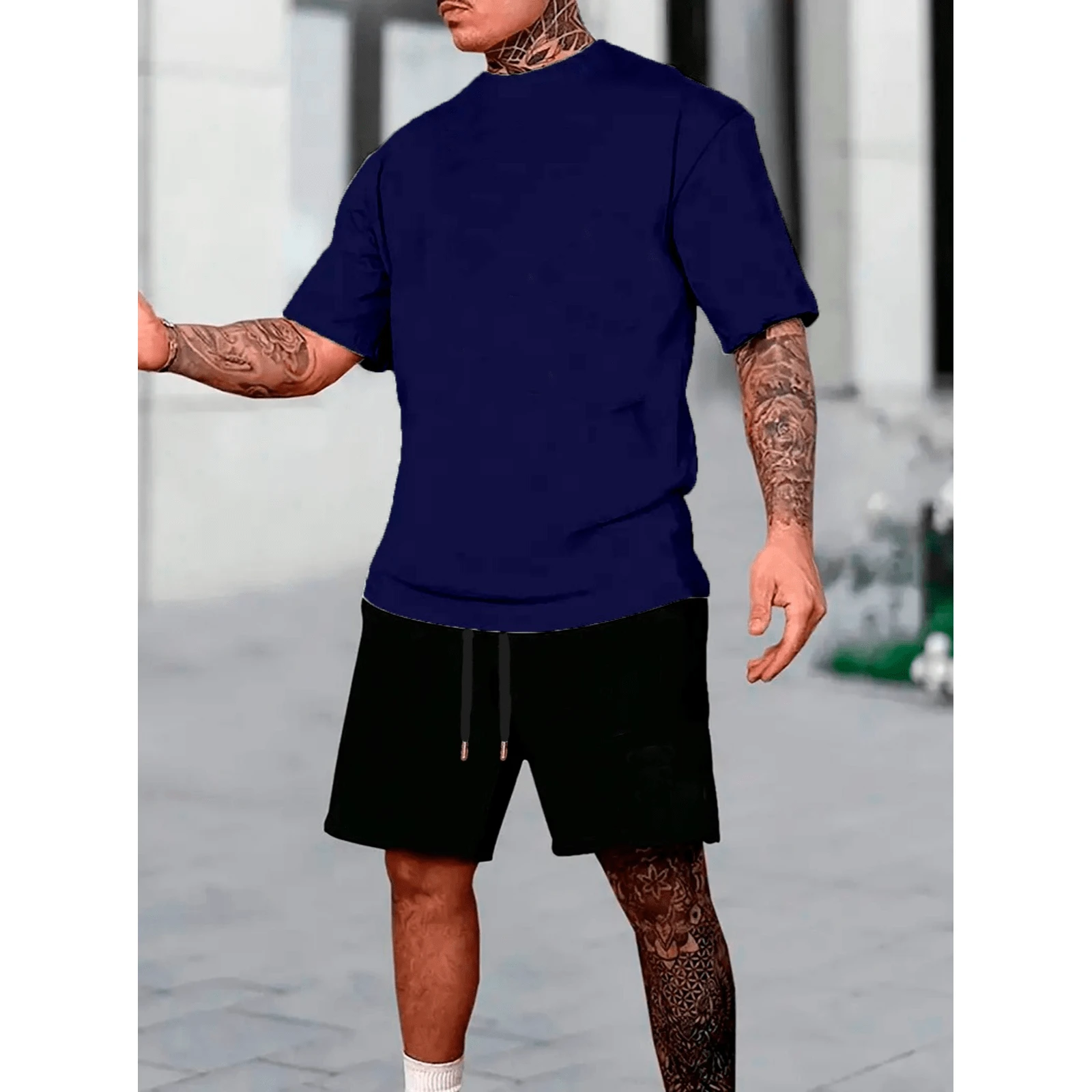 Conjunto Camiseta Básica Masculina Feminina Algodão Unissex StreetWear + Bermuda Moletom Short