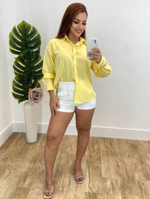 camisa feminino lisa manga longa