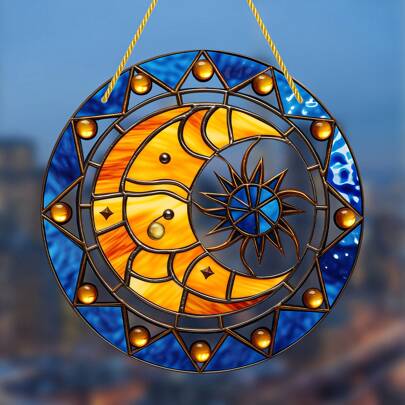1pc Colorful Sun, Moon & Stars Window Hanging - Acrylic Light Catcher, Jewel-Style Home Decoration For Star Lovers, Perfect Gift (5.9x5.9 Inches) Gifts Birthday Graduation