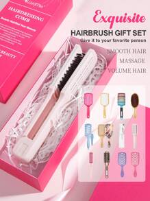 Exquisite Hairbrush Gift Box2/3Pcs/Set,Gift Set Curl Fluffy Styling Comb,Straightener Comb,Paddle Brush,Bristle Brush,V-Shaped Straight Comb,Neem Wood Comb,Curly Hair Brush,Detangler Brush Wet,Detangler Hairbrush Set,Mist Spray Bottle For Mother'S Day, Valentine'S Day, Birthday, Party Gift, And All Kinds Of Holiday Celebration,Hair Comb Set Gift Box Valentine's Day Gift For Girlfriend - Multicolor - View 2