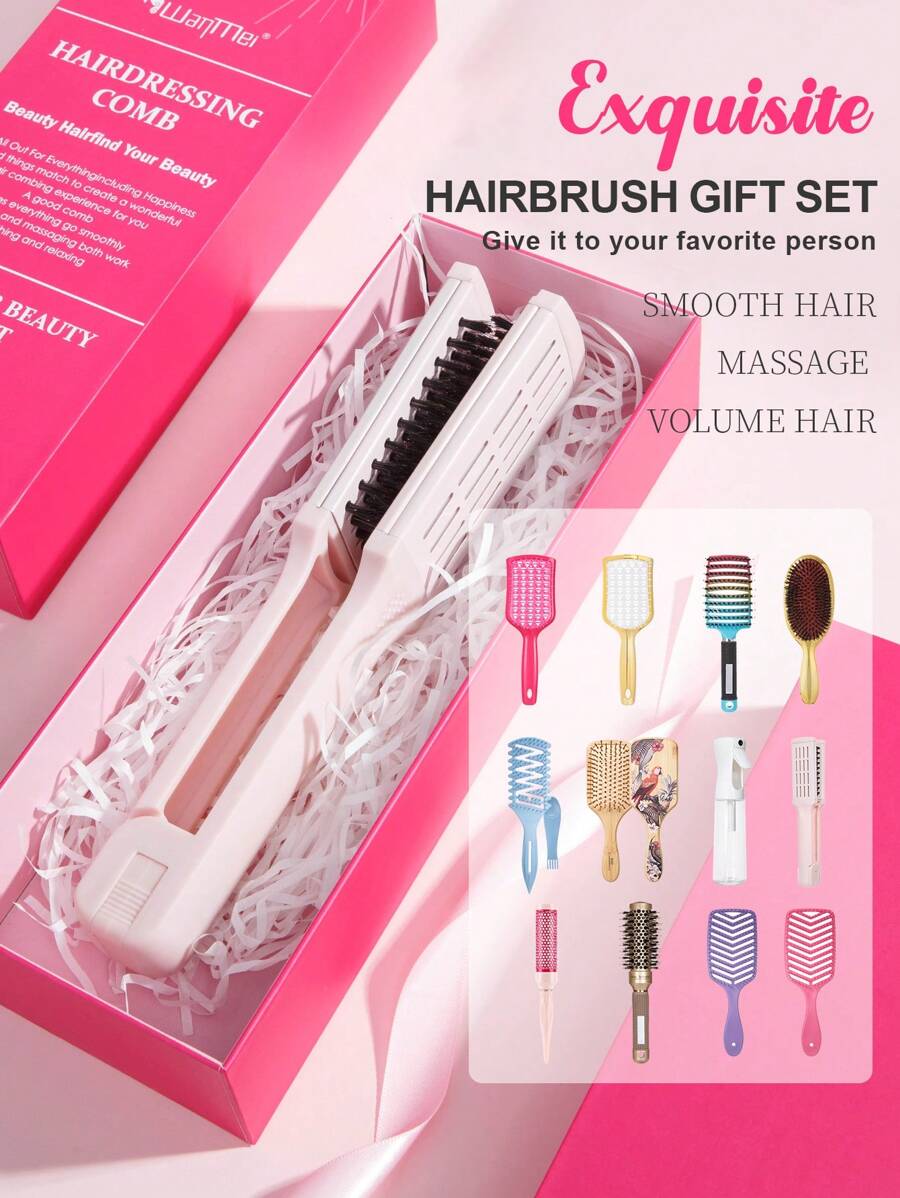 Exquisite Hairbrush Gift Box2/3Pcs/Set,Gift Set Curl Fluffy Styling Comb,Straightener Comb,Paddle Brush,Bristle Brush,V-Shaped Straight Comb,Neem Wood Comb,Curly Hair Brush,Detangler Brush Wet,Detangler Hairbrush Set,Mist Spray Bottle For Mother'S Day, Valentine'S Day, Birthday, Party Gift, And All Kinds Of Holiday Celebration,Hair Comb Set Gift Box Valentine's Day Gift For Girlfriend