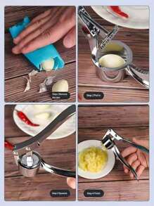 1 pieza Prensa de ajo de acero inoxidable, molinillo de ajo multifuncional modernista plateado para la cocina y el camping