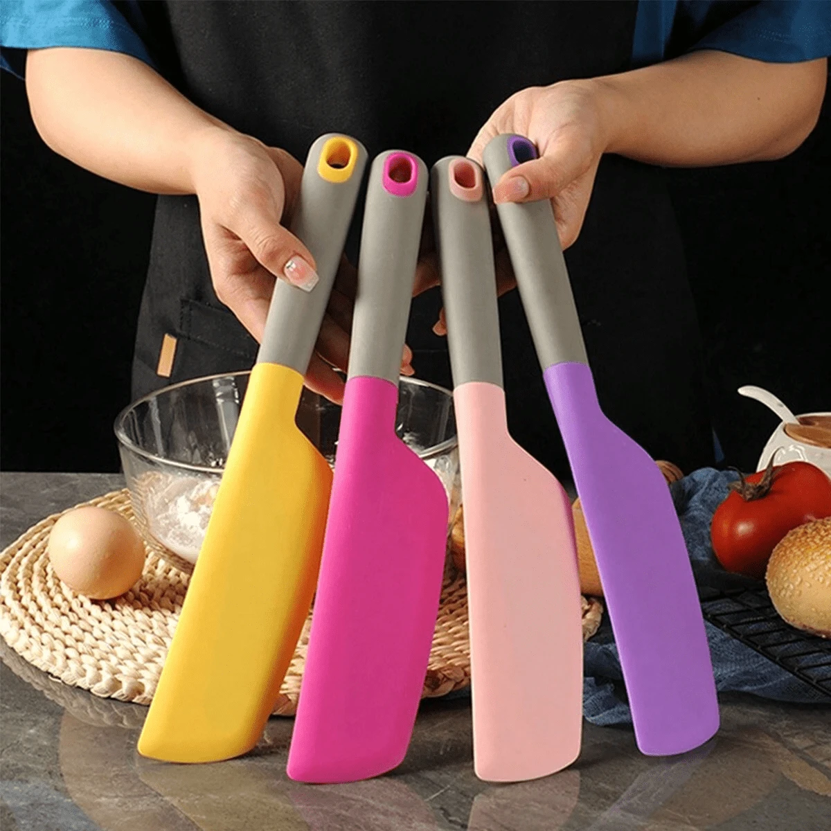 1 件 Keidason 大号硅胶刮刀，长柄大号抹刀，蛋糕奶油抹刀面包黄油烘焙刮刀家用厨房小工具 - 彩色 - 查看 1