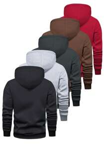 5 piezas Sudaderas con capucha de manga larga de bolsillo de ajuste regular para hombres, ropa deportiva básica casual, primavera/otoño