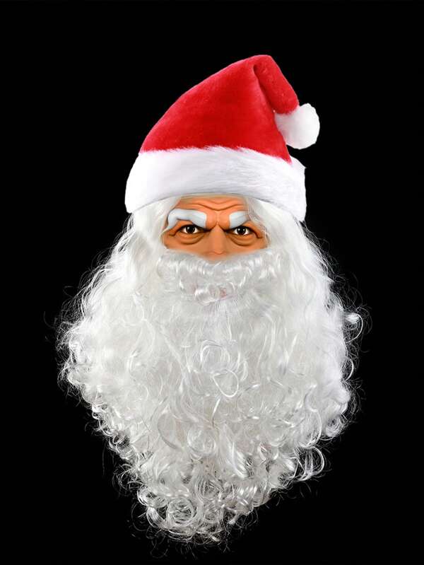 1 conjunto de chapéu de peruca de barba falsa, fantasia de Papai Noel, com peruca sintética longa e encaracolada e barba, chapéu de Papai Noel fofo, fibra de poliéster, acessórios de Natal realistas perfeitos para fantasia de Natal