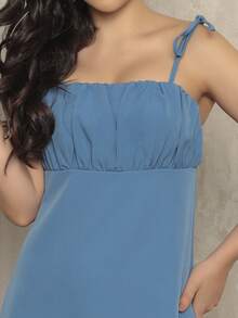 Plain Tailored Dress With Straps - Màu xanh lam - Xem 1