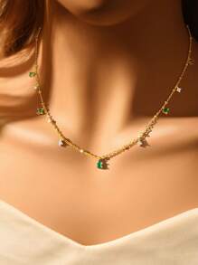 1 Pieza Collar de Mujer de Plata de Ley 925 con Colgante de Borla de Corte Esmeralda y Circonitas, Collar Gargantilla Sencillo para Cumpleaños, Fiesta, Uso Diario