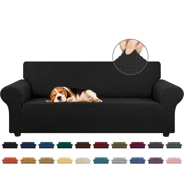 1pc Stretch Sofa Covers For 1/2/3/4 Cushion Couch Covers Sofa Slipcovers For Living Room Feature Thick Checked Jacquard Fabric With Elastic Bottom And One Free Cushion Cover