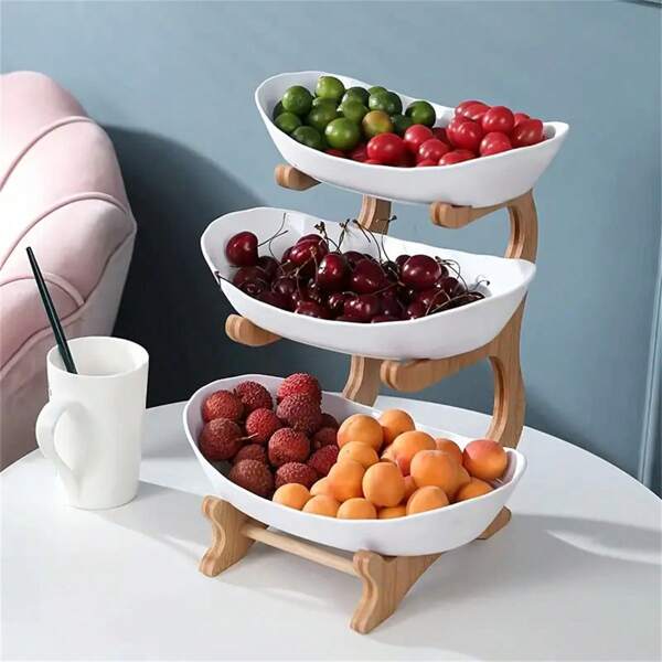 One Piece, 2/3 Layer Wooden Fruit Rack, Nordic Luxury Style, Double-Layer Fruit Bowl, Creative Candy Display Item, Suitable For Living Room, Household Wooden Snack Tray, Natural Wood Material