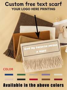 1pc Customized Printed Any Text High-End Scarf, Solid Color Minimalist Warm Scarf, Autumn/Winter - Scarf - View 1