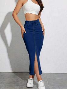 Chân váy xẻ tà có túi, co giãn thời trang, chân váy denim ôm sát thoải mái dành cho nữ, nên đặt mua nhỏ hơn một size. - Rửa tối - Xem 4