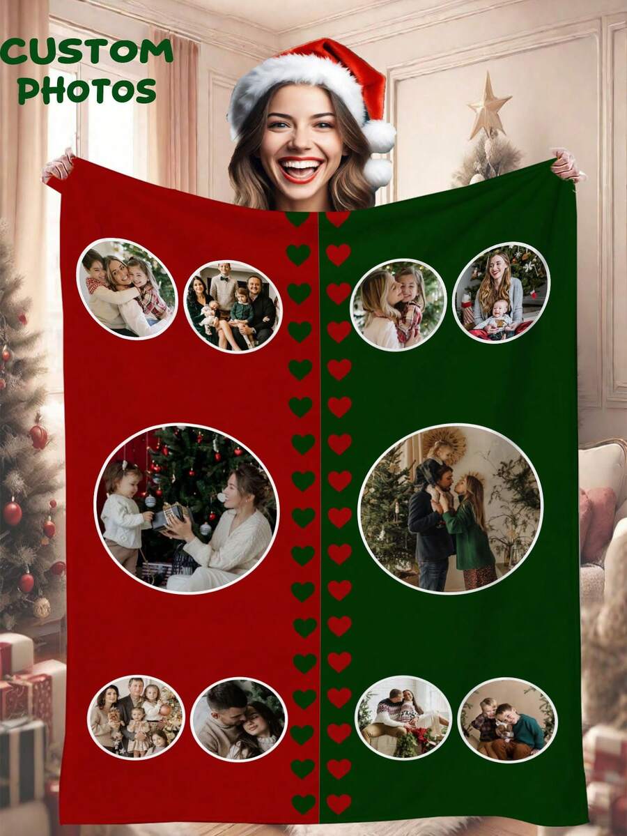 1pc Personalized Christmas Flannel Blanket With Custom Design And Text