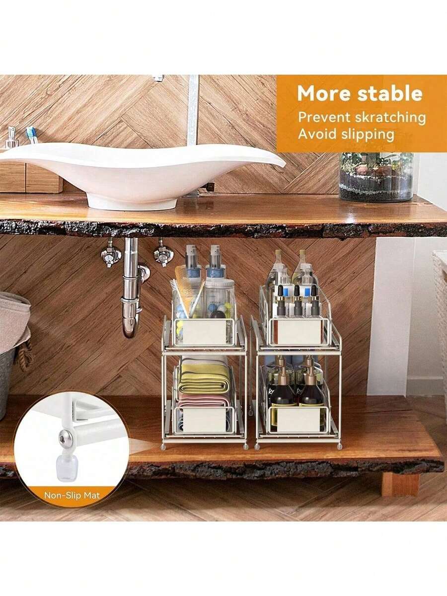 Under Sink Organizers Set Of 2, MultiPurpose 2 Tier Under Sink With