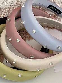 Aylhfo 1 件优雅高端水钻海绵头带，带水钻装饰 - 可爱纯色女士头带 - 彩色 - 查看 3