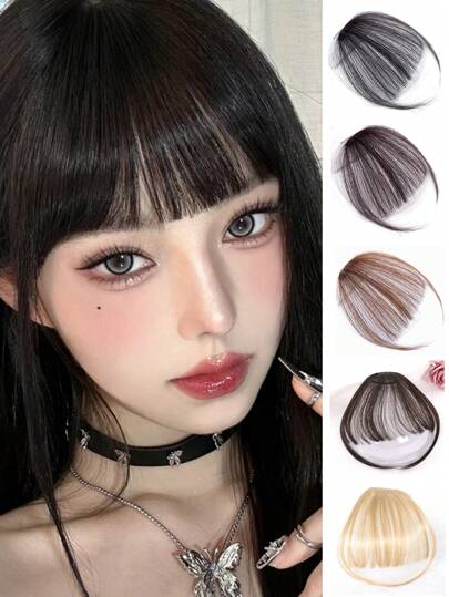 Synthetic Clip In Bangs Front Neat Black Brown Bangs Hairpiece Fake False Hair Piece Bangs Hairpiece Clip In Hair Extensions For Women Daily Wear