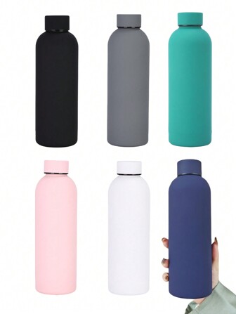 Botella de 500ml/16.9oz de acero inoxidable con estilo retro y cuello delgado, con revestimiento de goma, taza aislada al vacío portátil, adecuada para el hogar, actividades al aire libre, fitness, regalo para amigos y familiares, botella de agua para volver a la escuela