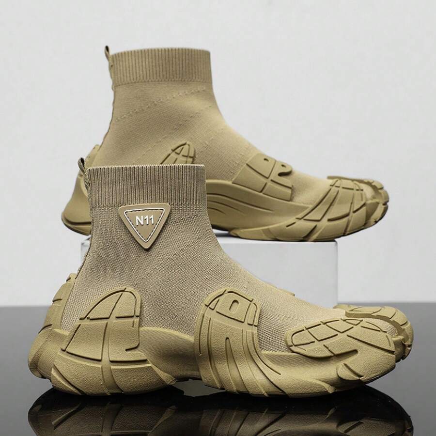 Giày thể thao đế dày buộc dây cổ thấp thời trang thường ngày cho nam, giày thể thao ngoài trời chống trượt thoáng khí - Màu Khaki - Xem 1