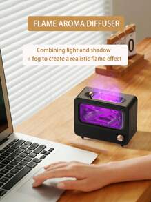 火焰效果超声波加湿器带精油扩散器，静音运行，带无线扬声器功能，带彩色夜灯，260 毫升/小时香薰喷雾器，USB/电池供电≤36V，带可充电锂电池，适用于<10 平方米的区域，按钮控制，顶部填充设计 - 彩色 - 查看 4