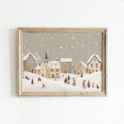 1pc Unframed Winter Snowy Village Town Christmas Holiday Poster Abstract Landscape Art Xmas Festival Canvas Painting Print Rustic Minimalist Wall Picture For Dorm,Apartment,Living Room,Bedroom,Home Decoration,Farmhouse Decor Christmas Decoration XMAS Decor Christmas Tree Gift Decor Thanksgiving Wedding Home Decor Home Decor Fall Decor Autumn Decor Birthday Decorations For Gifts Party Supplies Indoor Holiday Festival Decor Halloween Decor Wall Decor Halloween Ornaments