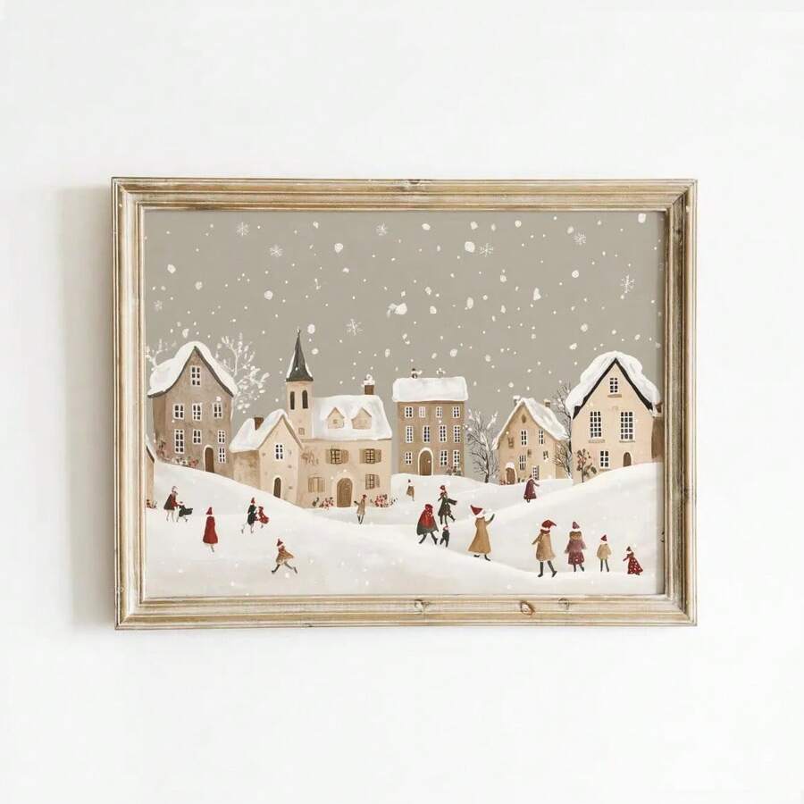 1pc Unframed Winter Snowy Village Town Christmas Holiday Poster Abstract Landscape Art Xmas Festival Canvas Painting Print Rustic Minimalist Wall Picture For Dorm,Apartment,Living Room,Bedroom,Home Decoration,Farmhouse Decor Christmas Decoration XMAS Decor Christmas Tree Gift Decor Thanksgiving Wedding Home Decor Home Decor Fall Decor Autumn Decor Birthday Decorations For Gifts Party Supplies Indoor Holiday Festival Decor Halloween Decor Wall Decor Halloween Ornaments - Multicolor - View 1