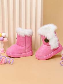 1 Paar Kinder Stiefel, thermisch gefüttert, dick und warm, mit weicher Sohle, seitlichen Knöpfen und rutschfest, Schneestiefel, geeignet für Herbst/Winter drinnen und Outdoor, Partys und Reisen - Pink - Übersicht 5