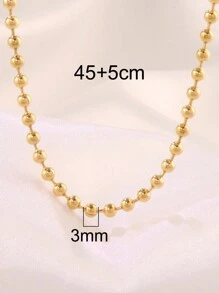 1pc Stainless Steel Beaded Chain Necklace, Women's Fashionable Gold Ball Pendant Necklace, Men's Accessory - Necklace - View 16