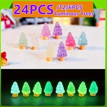 8/16/24 件发光迷你树树脂雕塑，8 色夜光树脂圣诞树小雕像，微型发光植物装饰用于花园仙女苔藓玻璃容器，适合派对、节日桌面和节日装饰、室内外使用、汽车和花园、苔藓水族馆、童话花园主题（无需电力） - 彩色 - 查看 2
