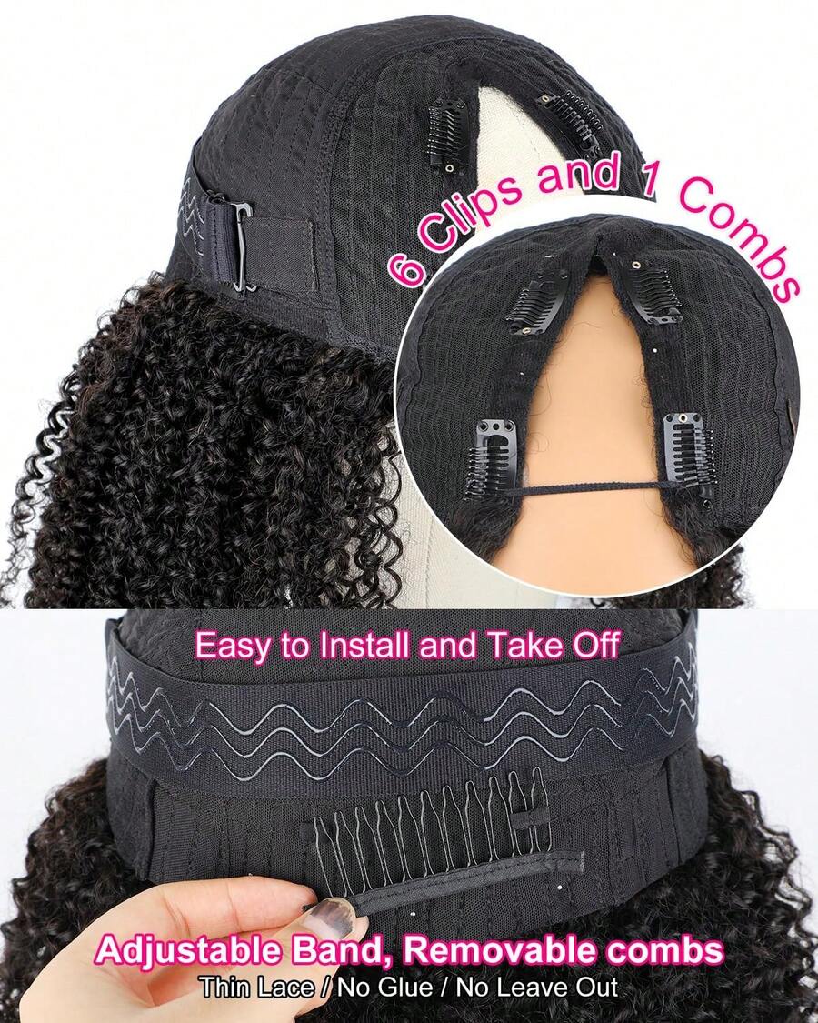 V Part Wig Human Hair No Leave Out 180 Density Upgrade U Part Curly
