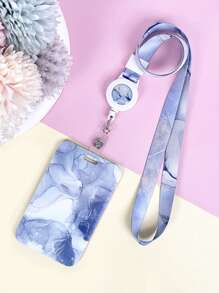 1pc Marble Pattern Card Holder With Retractable Lanyard Set, For Id Card, Work Card, Mobile Phone, Doctor & Nurse Badge, Abs Case With Double-Printed Polyester Neck Strap Without Choking,School Supplies,Back To School - Multicolor - View 14