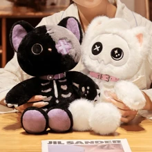 骷髅猫毛绒玩具，恐怖哥特黑猫毛绒疯狂小猫枕头，可怕的小猫毛绒玩具小猫礼物房间装饰节日装饰品 - 彩色 - 查看 6