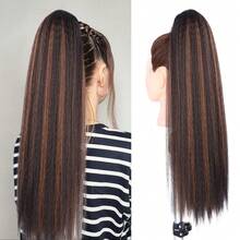 30 Inch Mixed Brown Kinky Straight Ponytail Extensions Long Hair Wrap Around Pony Tails Hair Extensions For Women Daily & Party Use - Brown Highlight - View 3