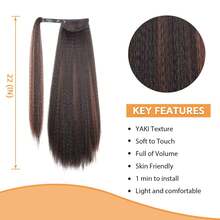 30 Inch Mixed Brown Kinky Straight Ponytail Extensions Long Hair Wrap Around Pony Tails Hair Extensions For Women Daily & Party Use - Brown Highlight - View 5