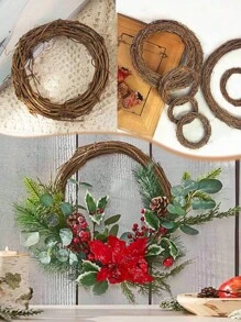1 件棕色藤条花环装饰，圣诞花环苔球装饰，摄影道具，适用于圣诞节、派对、活动装饰 - 彩色 - 查看 1