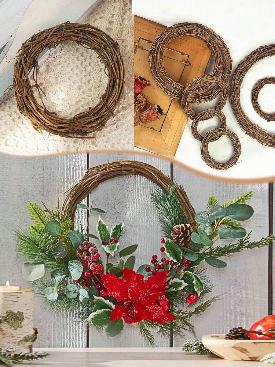 1 件棕色藤条花环装饰，圣诞花环苔球装饰，摄影道具，适用于圣诞节、派对、活动装饰 - 彩色 - 查看 1