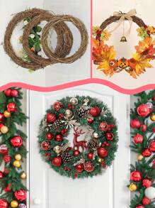 1 件棕色藤条花环装饰，圣诞花环苔球装饰，摄影道具，适用于圣诞节、派对、活动装饰 - 彩色 - 查看 9