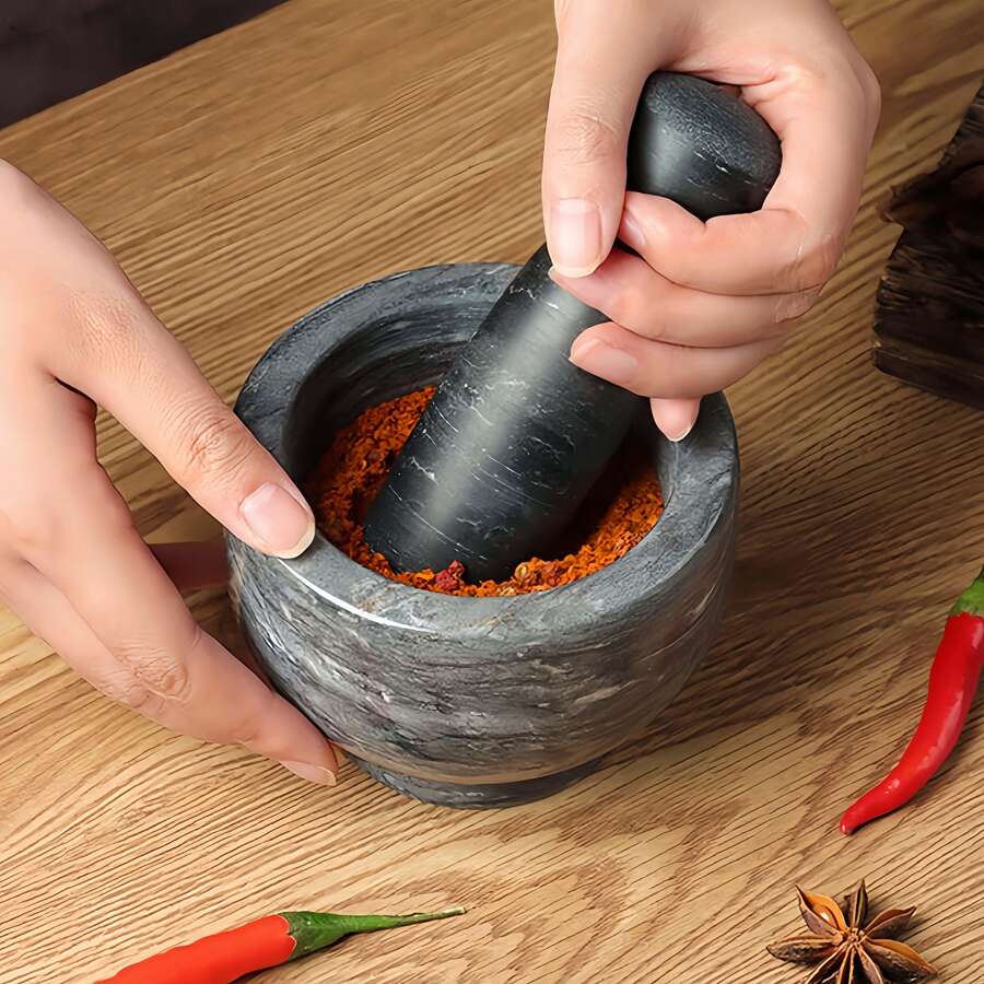 2pcs Mortar And Pestle Set, Natural Marble Stone Mortar And Pestle