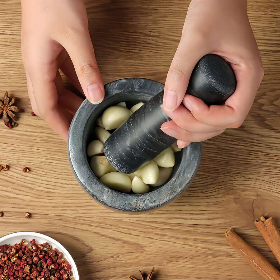 2pcs Mortar And Pestle Set, Natural Marble Stone Mortar And Pestle