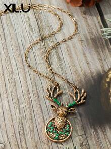 1 件复古风格新款圣诞驯鹿卡通吊坠项链女士 - 聖誕節項鍊 - 查看 10