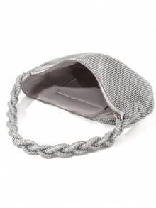 1 chiếc túi cầm tay đính đá lấp lánh quyến rũ có khóa kéo, ví dự tiệc đính kim cương lấp lánh sang trọng, phụ kiện váy cưới thanh lịch, phù hợp với phụ nữ thời trang tham dự nhiều buổi tụ họp, tiệc, vũ hội, tiệc tùng, đám cưới - Bạc - Xem 6