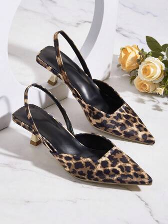 2025 Women's Fashionable Sexy Leopard Print Back Strap Niche New Style Heel Flats (Printed Randomly), Kitten Heels, Elegant, Women Pumps, Elegant