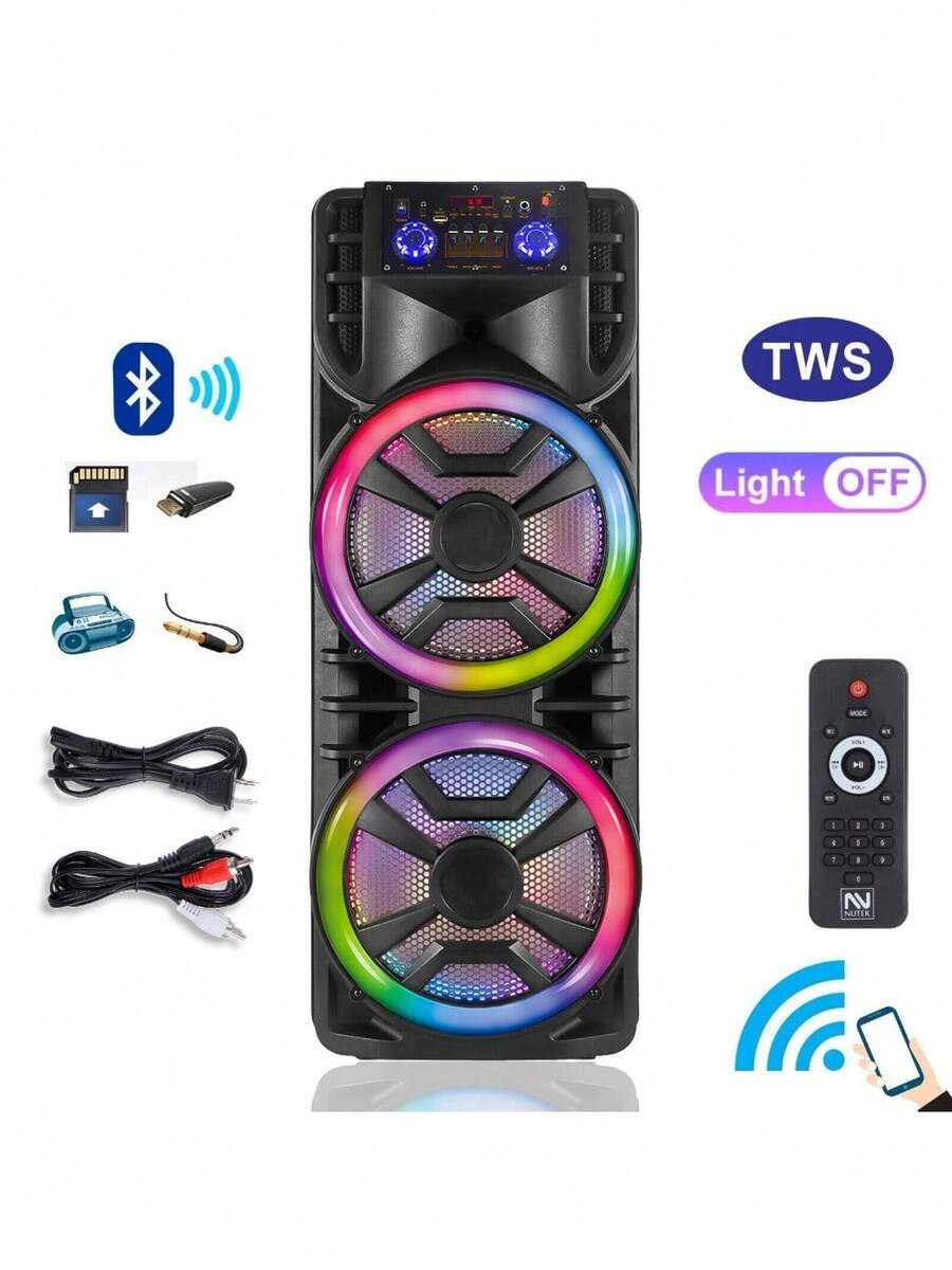 Party Bluetooth Speaker Rechargable Dual 12" LOUD Woofer FM Karaok MIC