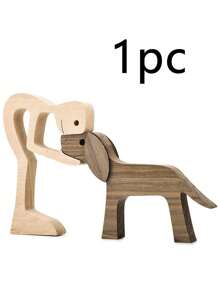 1pc Wooden Dog Family Figurine, Nordic Style Crafts Decor, Minimalist Creative Desk Decor Animal Ornament For Office/Home - Multicolor - View 9