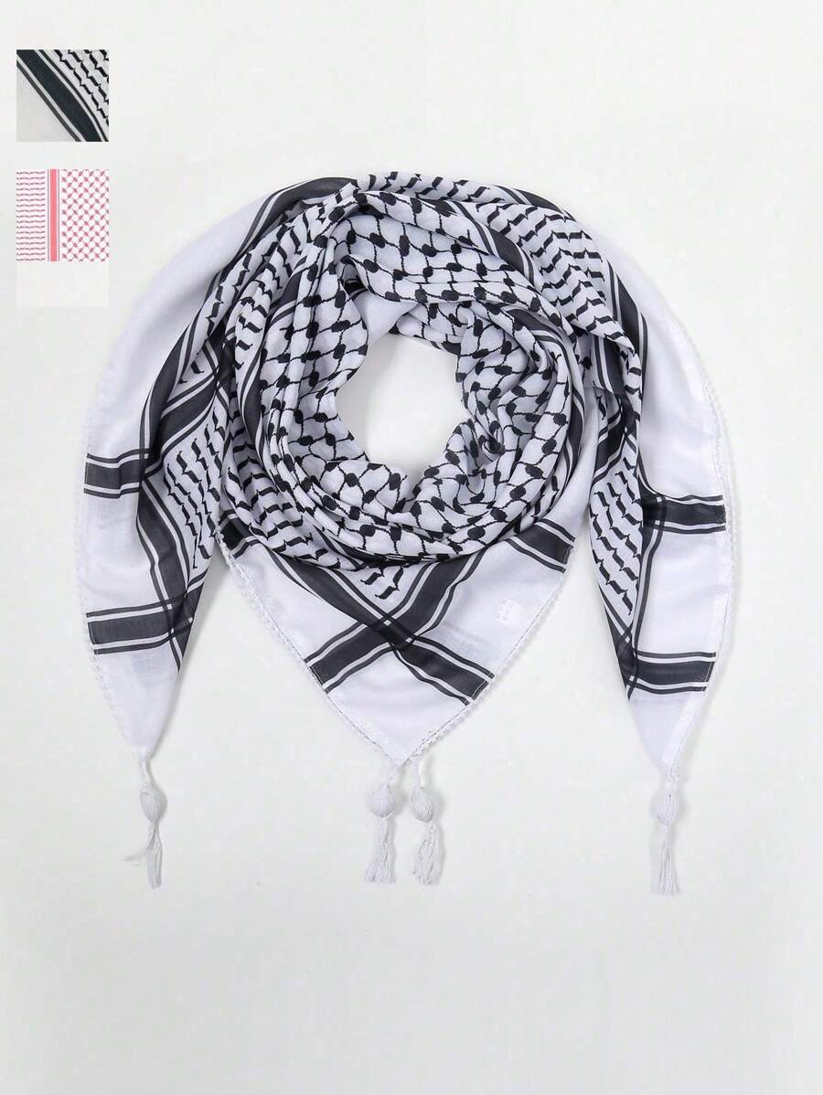 1 件印花 Alpha X 珠饰设计阿拉伯头巾，迪拜风格沙漠披肩围巾