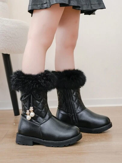 Vintersnöskor för tjejer, nya enkla stövlar med högt skaft, Princess snöstövlar för medelstora barn, utomhusplysch, varma anti-kalla strumpor för små flickor