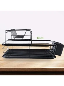 Escurridor de Platos Escurridor de Platos Escurridor de Platos con Bandeja de Goteo, Escurridor de Platos con Soporte para Utensilios, 2 Niveles para Almacenamiento en encimera - Negro - Ver 4